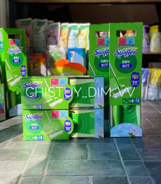 Швабра Swiffer Kit зі змінними серветками 8 шт сухих + 3 шт вологі серветки для миття підлоги